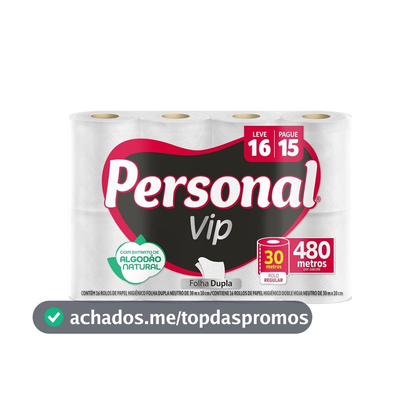 Personal Papel Higiênico Vip Folha Dupla, 16 Unidades Branco (Embalagem Pode Variar)