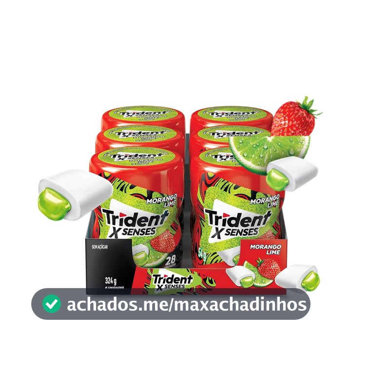 Chiclete Trident XSenses Morango Lime Sem Açúcar Garrafa - Caixa com 6 unid. de 54g