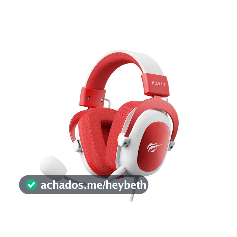 Havit Headphone Fone de Ouvido H2002d Red, Gamer, com Microfone, Falante 53mm, Plug 3, 5mm: compatível com XBOX ONE e PS4, HV-H2002d Cor Vermelho e Branco