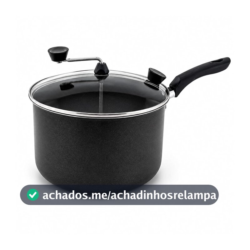Oferta por tempo limitado: Panela Pipoqueira Antiaderente 4,3 Litros Tampa de Vidro Alumínio 20 cm Preto