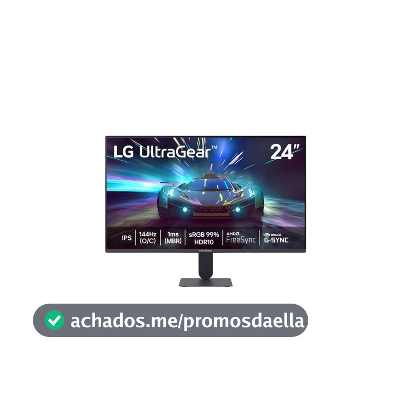 LG UltraGear Monitor Gamer 24" IPS 144Hz (O/C) 1ms (MBR) Full HD (1920x1080) HDR10 NVIDIA G-SYNC AMD FreeSync, Preto - 24G411A