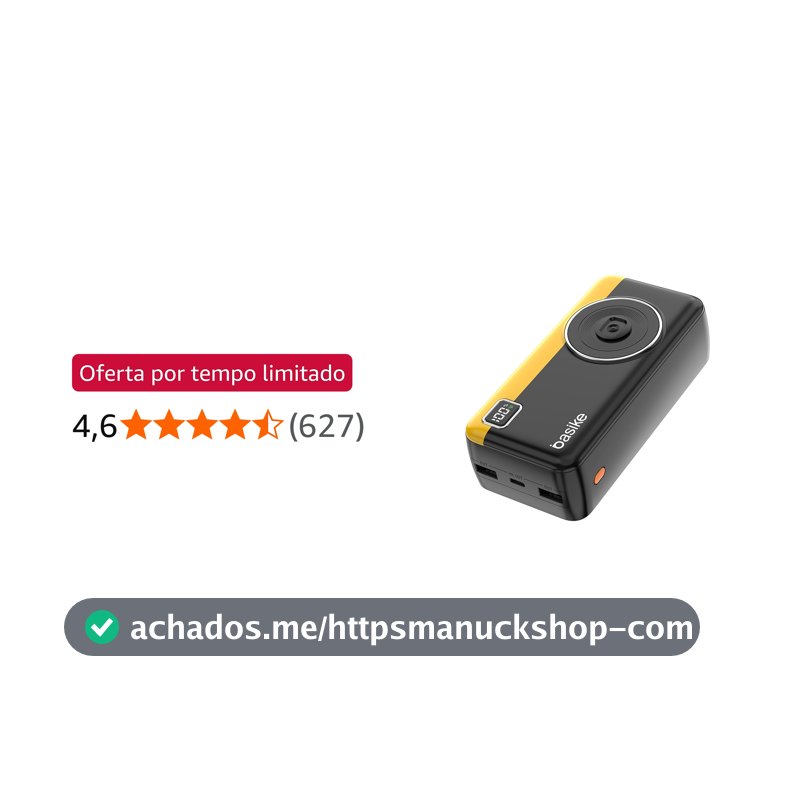 Power Bank 30000mAh, Basike Carregador Portátil com Cabo(Preto)