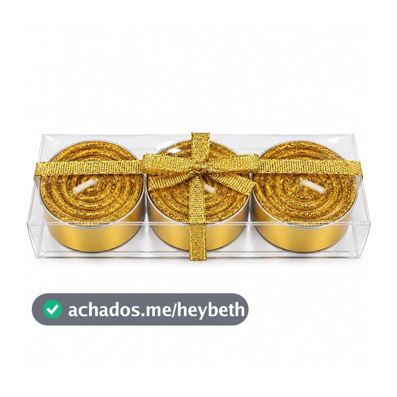 Kit 3 Velas Douradas Rechaud Parafina Decorada Com Glitter Enfeite Decoração Sala Natal Mesa Ceia