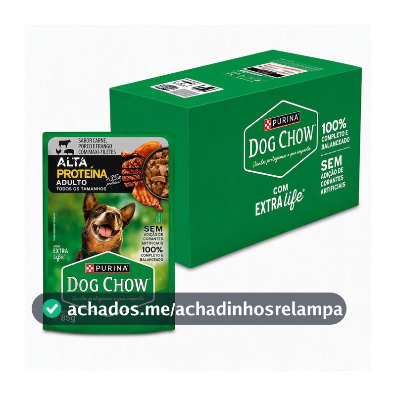 Ração Úmida DOG CHOW® ALTA PROTEÍNA para Cães Adultos Carne, Porco e Frango 85g - 15 unidades
