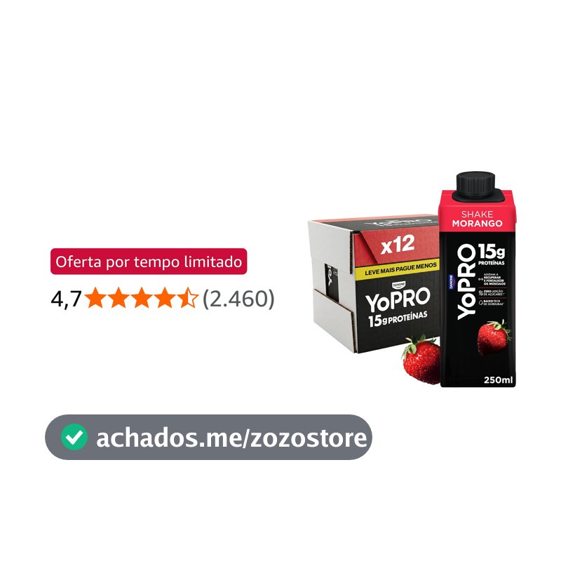 YoPRO Bebida Láctea UHT Morango – 15g de Proteínas, Líquido, Caixinha Tetra Pak 250ml (Pack com 12 unidades)