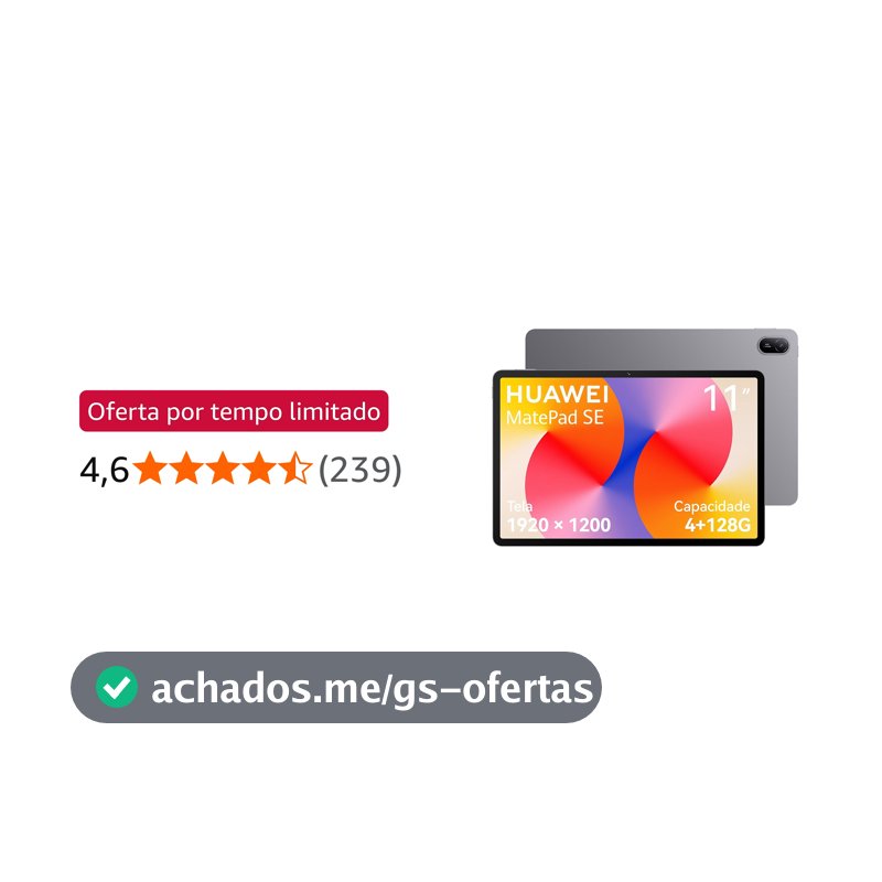 Tablet, HUAWEI MatePad SE 11, 4+128GB, Tela HUAWEI FullView de 11" para Conforto Visual，Superbateria de 7700 mAh 22,5W，Câmera Traseira 8 MP，Câmera Frontal 5 MP，Cinza Nebula