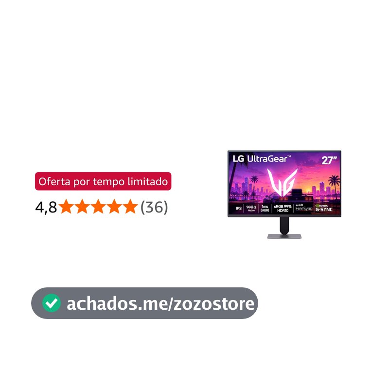 LG UltraGear Monitor Gamer 27" IPS, 144Hz Nativo, 1ms (MBR), Full HD (1920x1080), HDR10, NVIDIA G-SYNC, AMD FreeSync, Preto - 27G411B