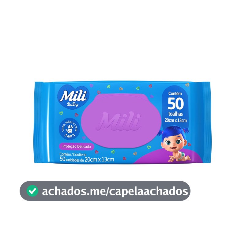 Mili Toalhas Umedecidas Baby, Uso Bebê, Com Aloe Vera e Calêndula, Dermatologicamente Testadas, 50 Unidades