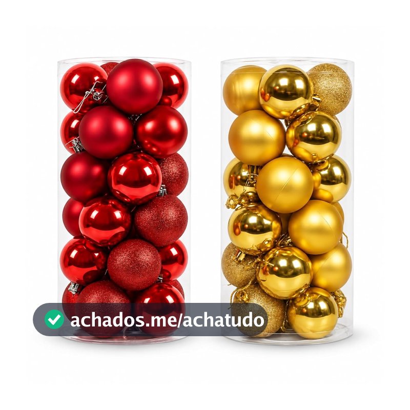 Kit 30 Bolas de Natal 3 cm Vermelhas e Douradas para Árvore