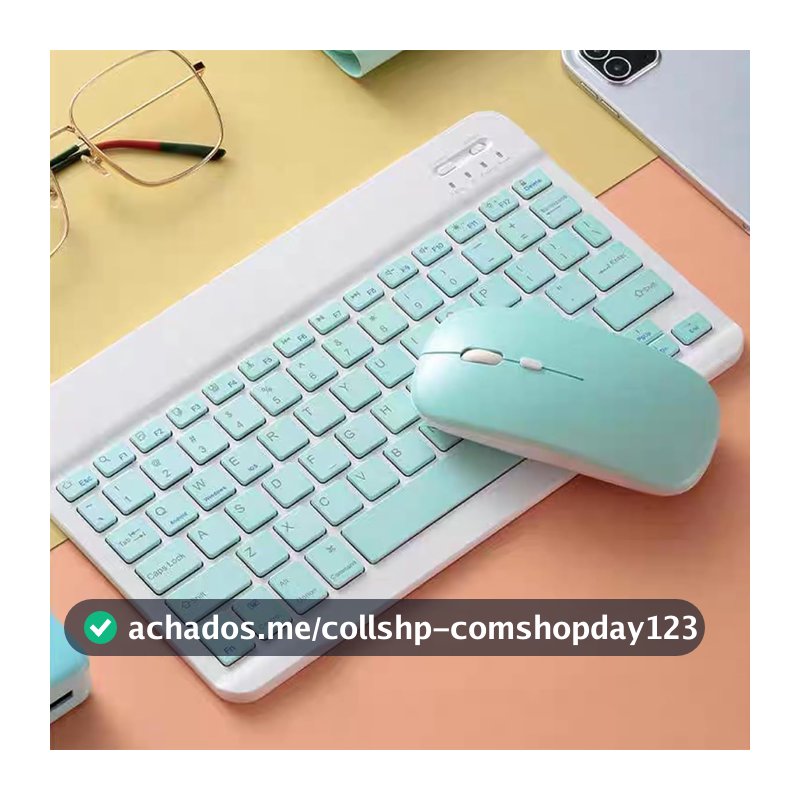 Combo Teclado e Mouse Bluetooth Sem Fio Portátil e Recarregável Compatível com Tablets e PCs Ultrafino Kit (Verde)