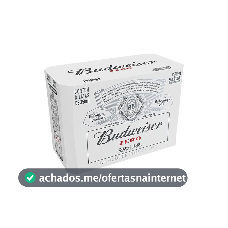 Cerveja Sem Álcool Budweiser, Lata 350ml, Pack com 8 unidades