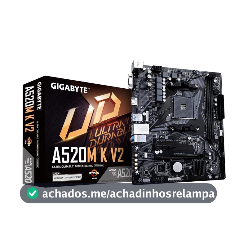 Placa Mãe Gigabyte A520M K V2 (AM4/2xDDR4/HDMI/D-Sub/M.2/USB 3.2)