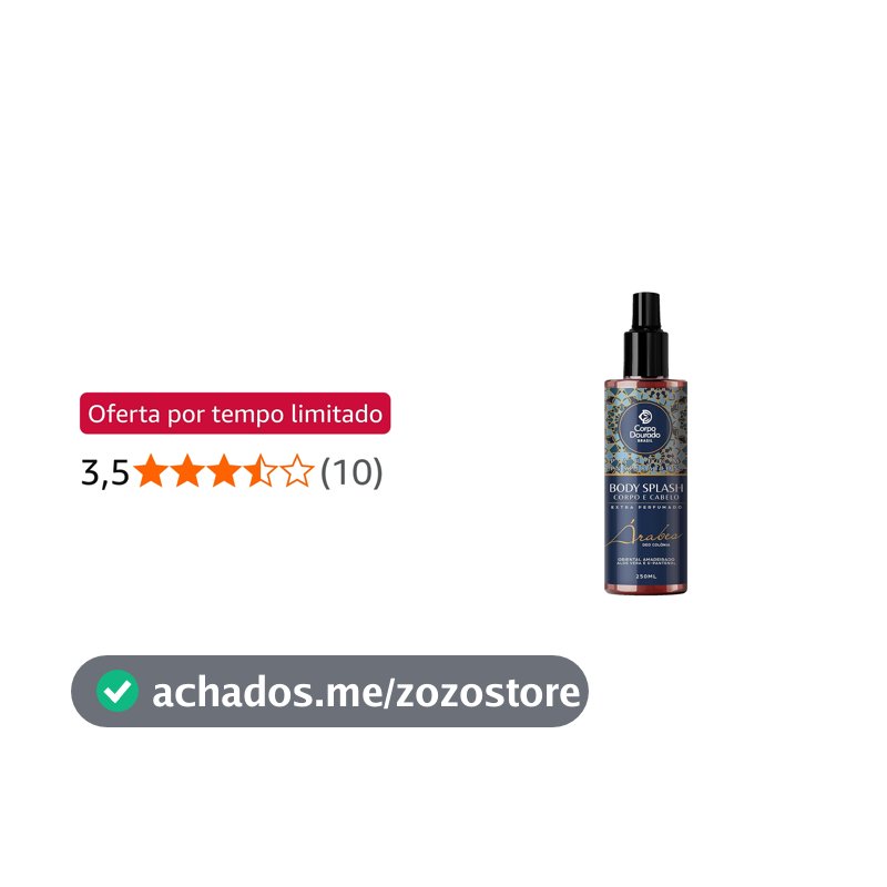 Body Splash Árabe Corpo e Cabelo 250ml Parfum Inspiration Oriental Amadeirado Fragrância Intensa Quente e Marcante Aloe Vera D-Pantenol Perfuma Hidrata Fixação Duradoura Uso Diário Corpo e Cabelos Corpo Dourado