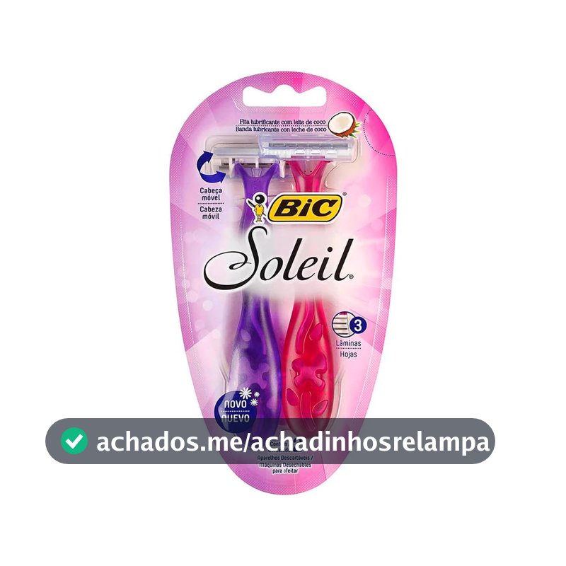 BIC Aparelho De Depilar Soleil Rosa E Roxo Com Fita Lubrificante De Óleo De Coco 919463 2 Unidades
