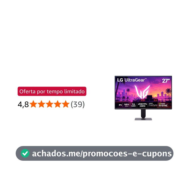LG UltraGear Monitor Gamer 27" IPS, 144Hz Nativo, 1ms (MBR), Full HD (1920x1080), HDR10, NVIDIA G-SYNC, AMD FreeSync, Preto - 27G411B