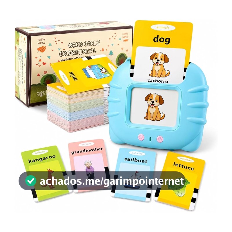 Brinquedo Educativo Infantil Montessori com Leitor de Flash Cards Bilíngue Português e Inglês