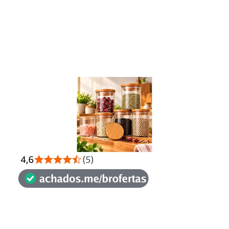 Kit 6 Potes Herméticos de Vidro 200ml com Tampa de Bambu Premium Redondo Porta Mantimentos Temperos Grãos Café Condimentos Organizador de Cozinha Vedação Hermética 6 Unidades Empilhável Moderno Luxo