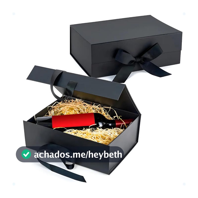 Caixa Presente Dobrável 22×16×9cm Cor Preto Estrutura Única sem Tampa Inclui Fita para Laço Armazenamento Plano Ideal para Mimos de Natal Casamento e Dia das Mães (Pequeno)