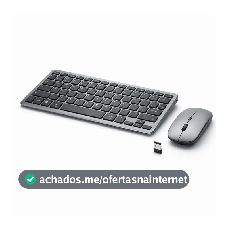 Teclado e Mouse Sem Fio, Bluetooth ABNT2, Recarregável USB-C, Silencioso, Compatível Notebook, PC, Tablet, Celular, Conexão 2.4GHz, Design Slim Compacto