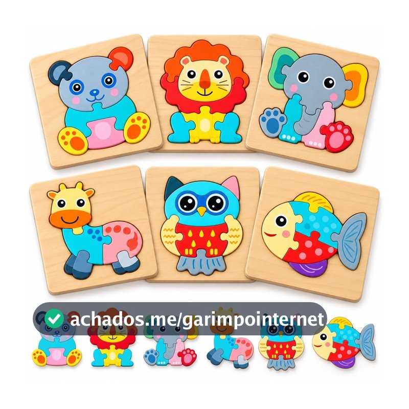Kit 6 Quebra-Cabeças Infantil de Madeira Montessori