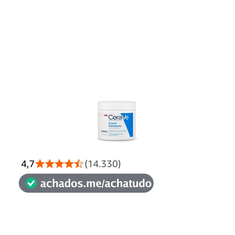 CeraVe Creme Hidratante Corporal, para Pele Seca a Extra Seca, com 3 Ceramidas Essenciais e Ácido Hialurônico, Hidratação Profunda e Duradoura, Tecnologia MVE, Sem Perfume, 453g