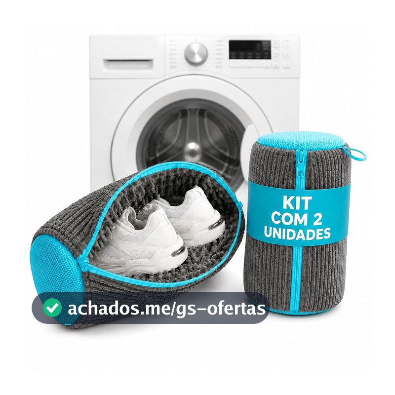 Kit 2 Sacos de Lavagem para Calçados, Par Protetor de Tênis para Máquina de Lavar, Macio, Lavagem 360 Graus, Tamanho Grande para Tênis e Sapatos Diversos