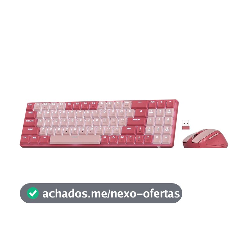 Teclado Mecânico 78% Redragon Low Profile Switch Brown ABNT2 LED Azul Sem Fio Rosa BS-8772 RP