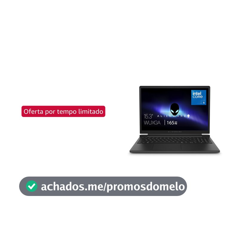 Notebook Gamer Alienware 15, 15,3" WUXGA 165Hz, Intel Core 5 210H, 8GB DDR5, 512GB SSD, NVIDIA GeForce RTX 3050 6GB, Windows 11 – DA15-C5210H-A10