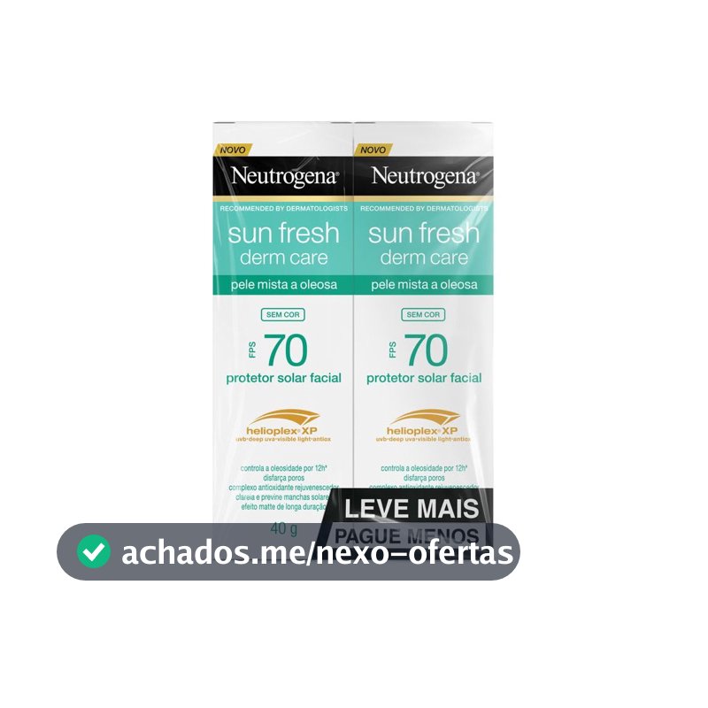 Protetor Solar Facial Neutrogena Sun Fresh, Sem Cor, FPS 70, 2 Unidades 40g