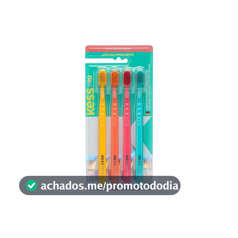 Kess, Pack com 4 Escovas Dentais Pro Extra Macias Whitelicious, Cores Sortidas