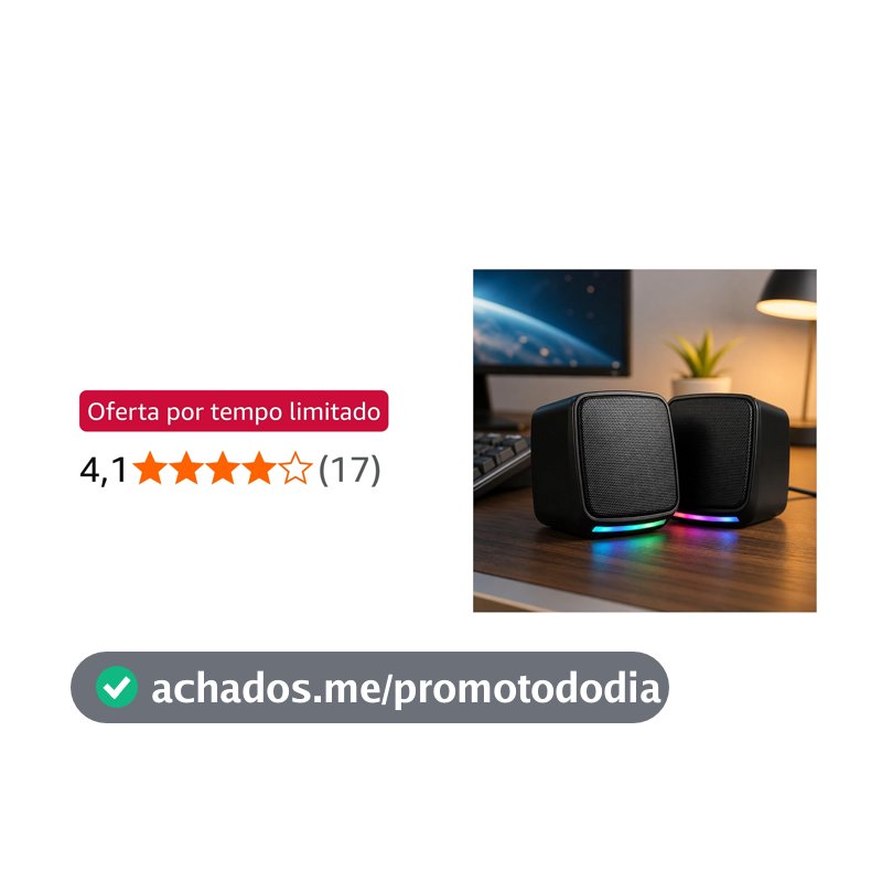 Caixa de Som para PC Gamer 6W RMS, Alto Falante Estéreo com Iluminação RGB, Conexão USB e P2, Controle de Volume, Plug and Play, Ideal para Notebook, TV, Setup Gamer, Home Office e Aulas Online