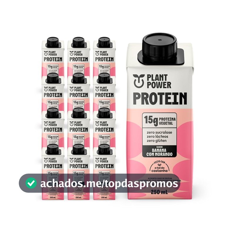 Bebida Vegetal Plant Power sabor Banana com Morango, 15g de proteína, 250ml