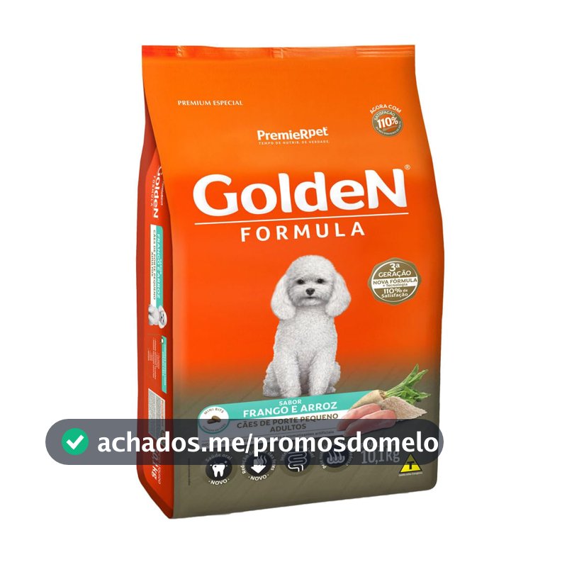 Golden - Ração Fórmula Mini Bits para Cães Adultos de Pequeno Porte Sabor Frango e Arroz - 10,1kg Premier Pet para Todas Pequeno Adulto -