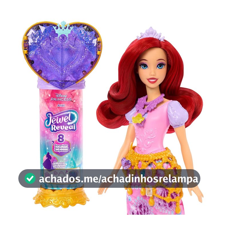 Disney Princesa Ariel Jewel Reveal, Boneca Surpresa Com Joias E Acessórios, Kit De Desbloqueio Com Coração Roxo E Caixa De Joias