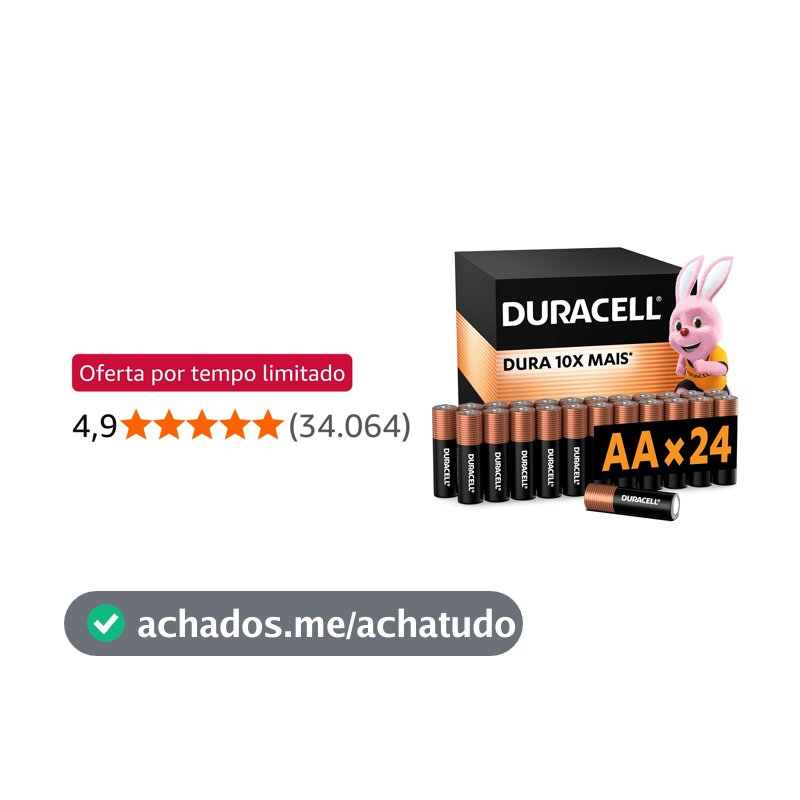 Duracell Pilhas Alcalinas AA Pequena Pack 24 Unidades – Dura até 10x Mais – Ideal para Controle de Videogame e Brinquedos