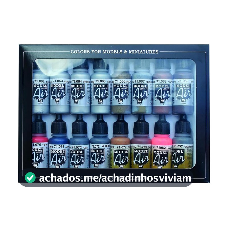 Vallejo Paints: Model Air Color Set - Metallic Effects - 16 Paint Colors - 18ml (.60oz) Bottles, Acrylics for Modeling & Miniatures, Opaque, Hobby