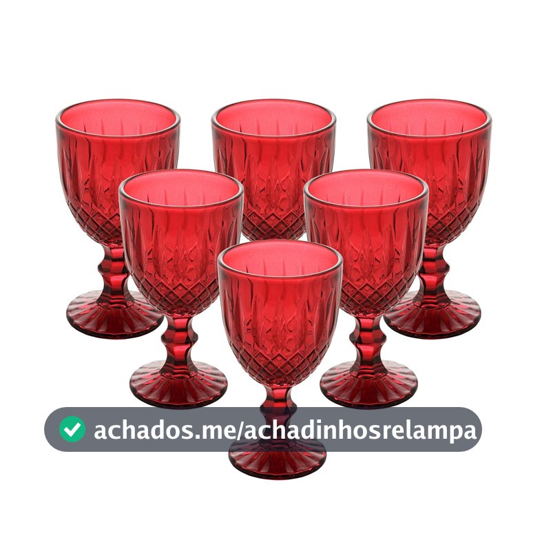 Conjunto 6 Taças de Água Greek 320ml Vermelha Vidro - Wolff