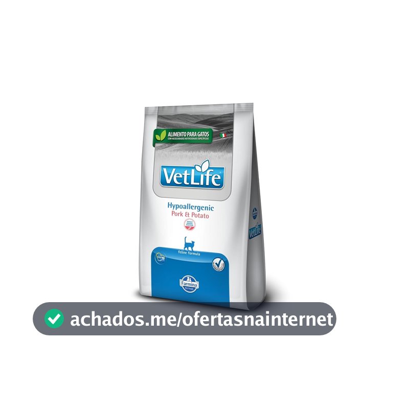 VETLIFE Ração Seca Farmina Vet Life Natural Hypoallergenic Pork E Potato Para Gatos Adultos - 2Kg