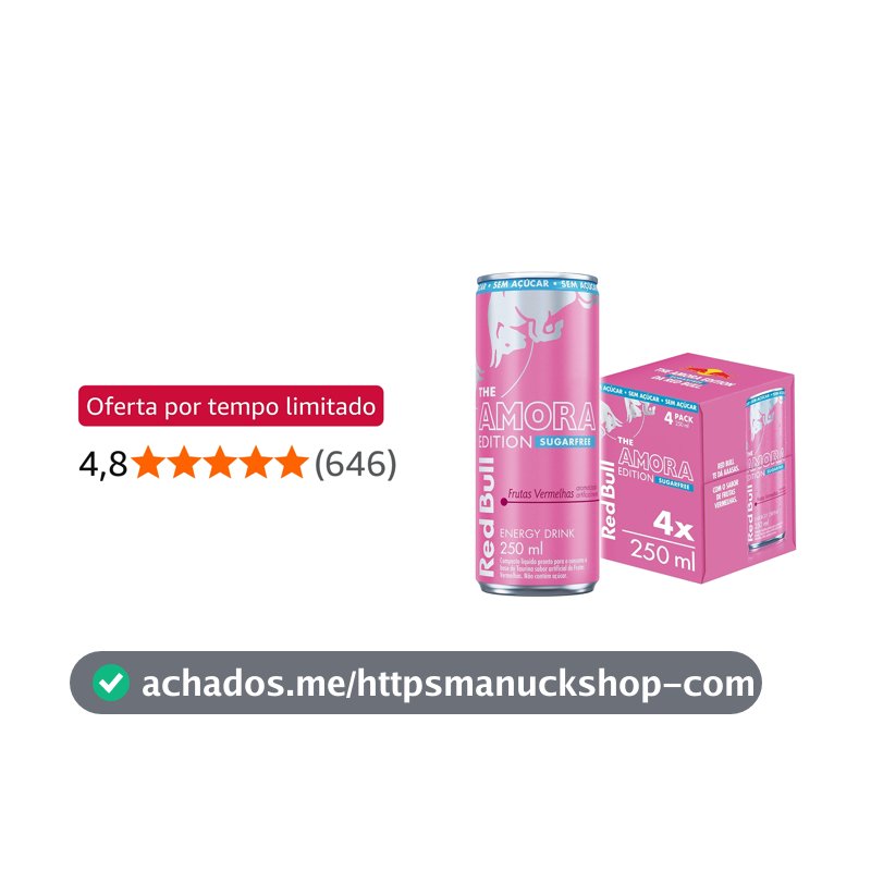 Red Bull Energético, Amora, Frutas Vermelhas, Sem Açúcar, 250ml, 4 latas
