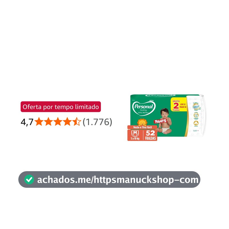 Personal Fralda Baby Total Protect Pants Média, 52 Unidades