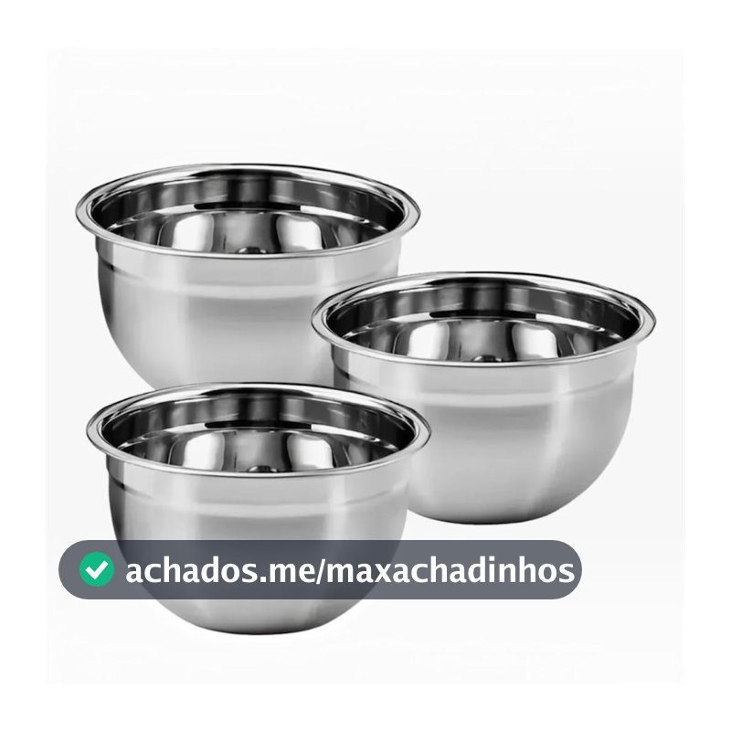 Conjunto 3 Tigelas Inox Premium 18cm 20cm 22cm – Bowls Aço Inoxidável Empilháveis Resistentes para Salada Massa Mistura Cozinha Profissional Durável