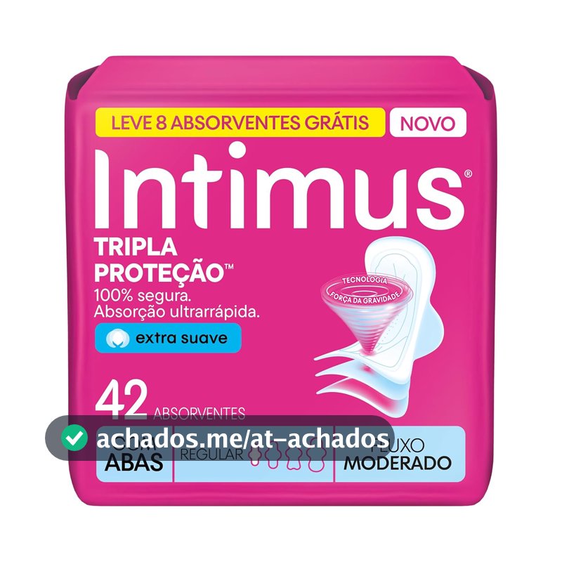 Absorvente Intimus Tripla Proteção Dia Suave Com Abas, Fluxo Moderado, 42 unid
