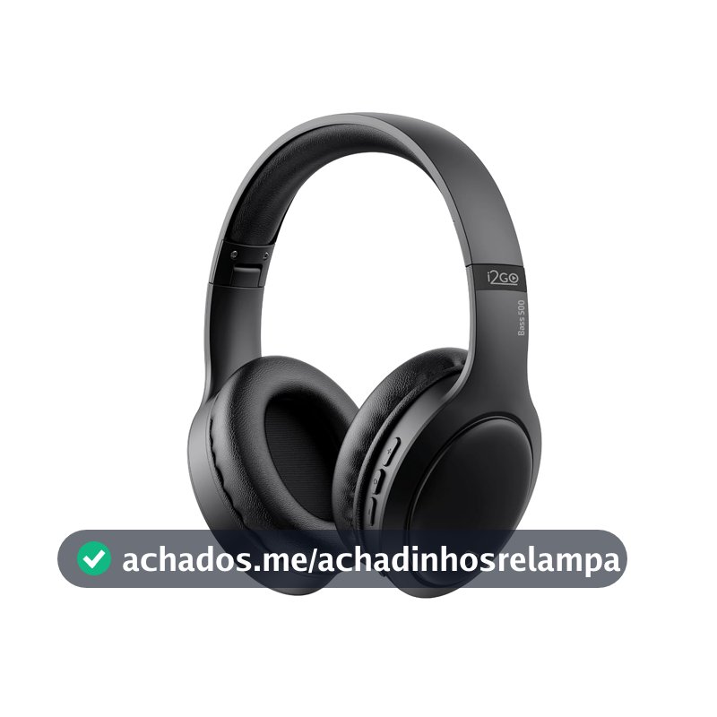 I2GO, Headphone Bass 500, Bluetooth, Microfone Integrado, Controle Multimídia, Até 30h de bateria, Entrada cabo auxiliar P2 (incluso), Dobrável, Preto, i2GO PRO