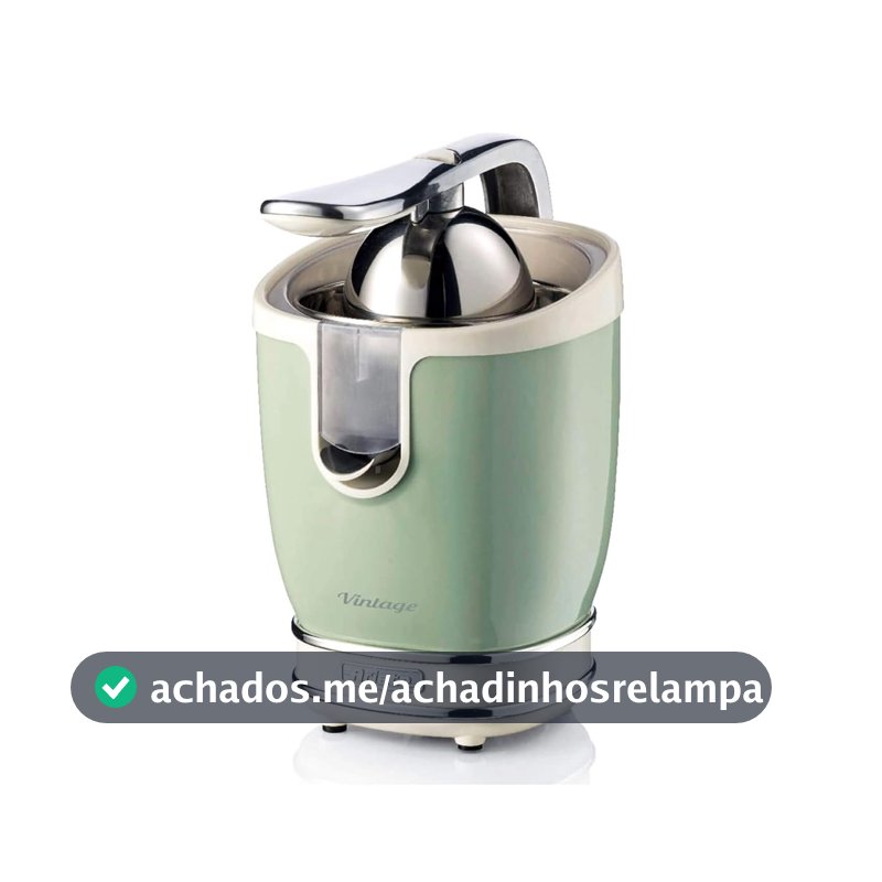 Ariete Espremedor de frutas cítricas elétrico com design vintage e alavanca de pressão, 2 cones para frutas grandes e pequenas e bico anti gotejamento 413/04 verde - 220V