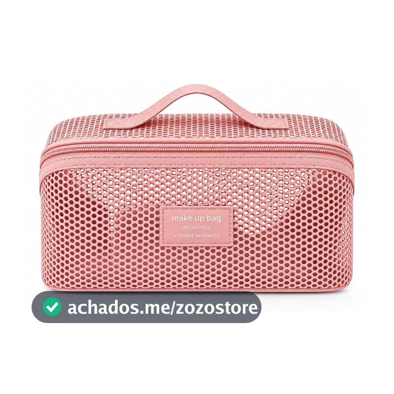 Necessaire Tela Respirável Porta Maquiagem e Produtos de Beleza Rosa