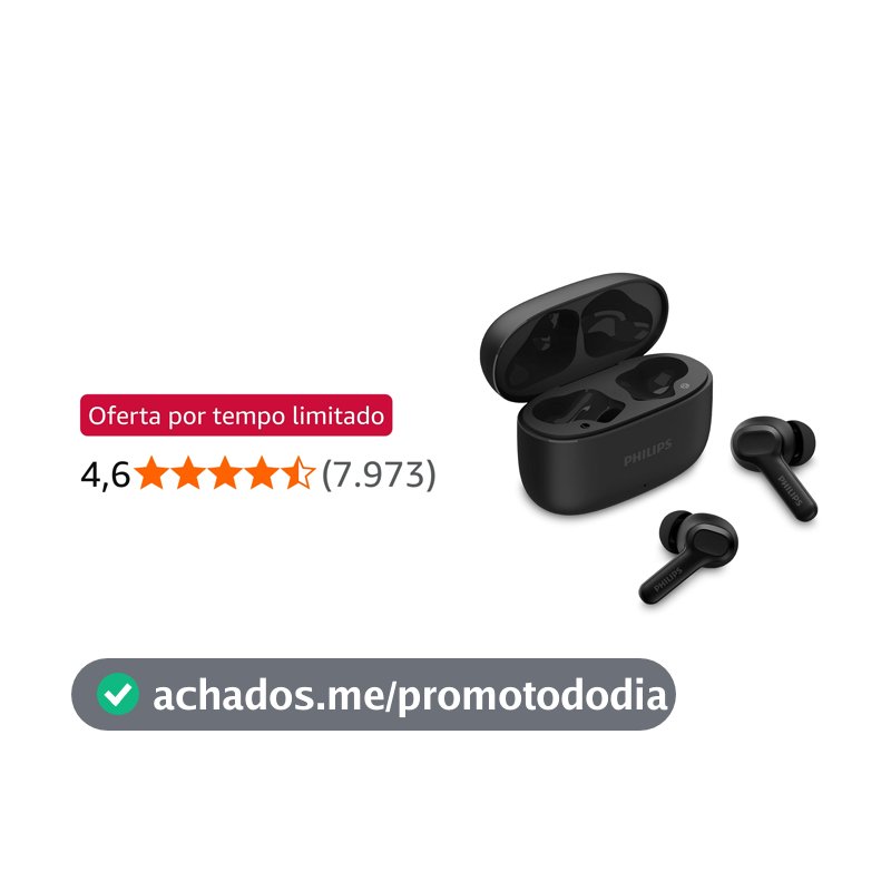 PHILIPS, Fone de Ouvido Sem Fio TWS, TAT1109BK/00, Bluetooth, Com Microfone, Até 24 horas de bateria, Preto