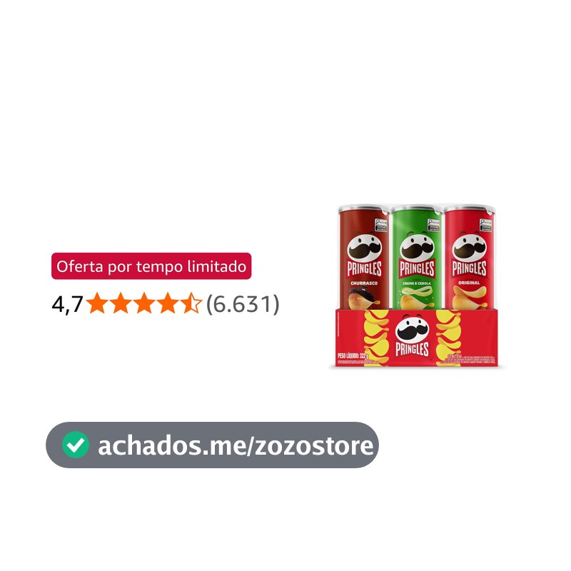 Pringles Pack Promo Salgadinho de Batata Frita 3 Sabores - Original, Creme e Cebola e Churrasco