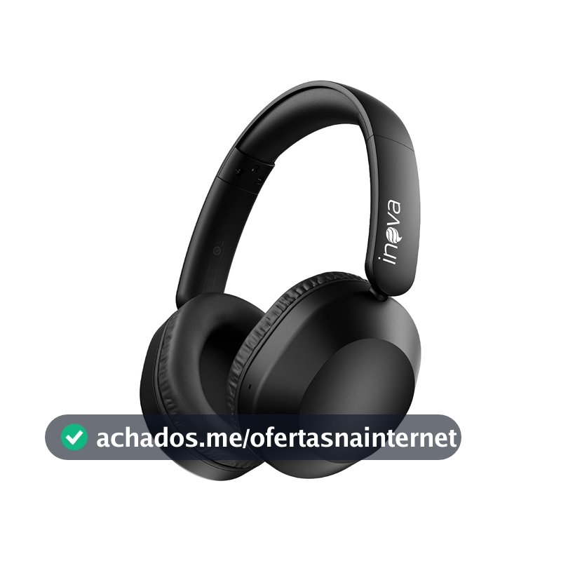 INAVA Headphone Bluethooth, 25h, Áudio Hi-Res, Headset com Microfone, ENC, Fone de Ouvido Bluetooth, Suitable for Travel, Home, and Office Use (Preto)