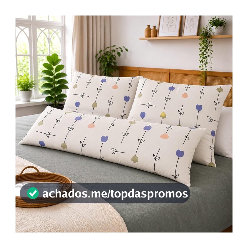 Kit 2 Fronhas de Travesseiro + 1 Capa de Xuxão Algodão 180 Fios - Capa de Xuxão Com Zíper (Tulipa Colorida)