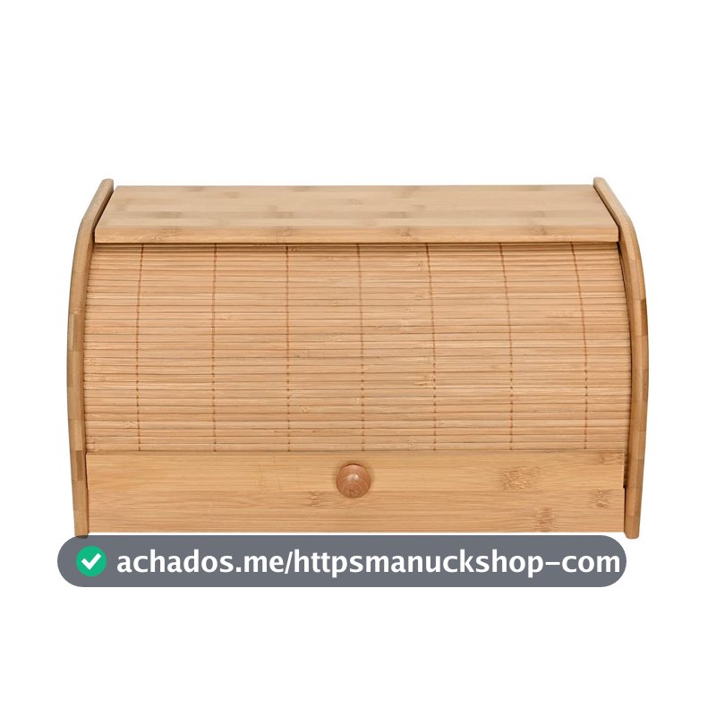 Mimo Style Porta Pães Com Tampa Retrátil, Feito Inteiramente de Bambu Ecokitchen. Perfeita para Armazenar Pães, Bolachas e outras coisas. Resistente, Durável e 100% Ecológica